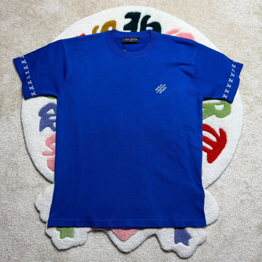 Louis Vuitton Sax Blue Cotton Crewneck T-Shirt Marque Deposee Size M